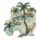 map, vacation, palm tree, Kobe Bryant,  tattoo design idea