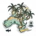 map, vacation, palm tree, Kobe Bryant,  tattoo design idea