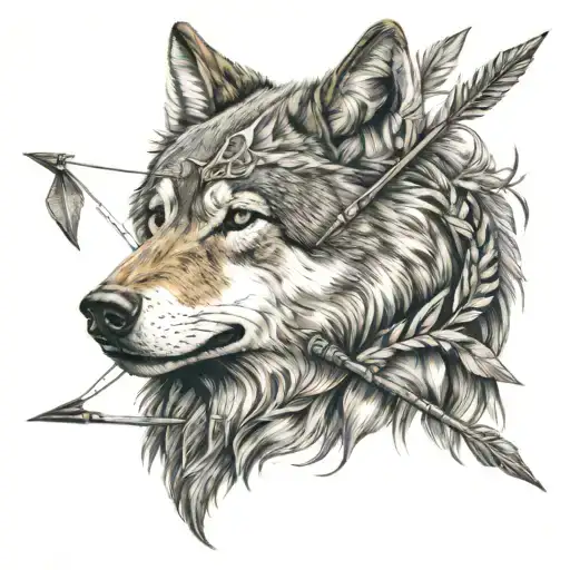 wolf with arrow in a head tattoo design idea