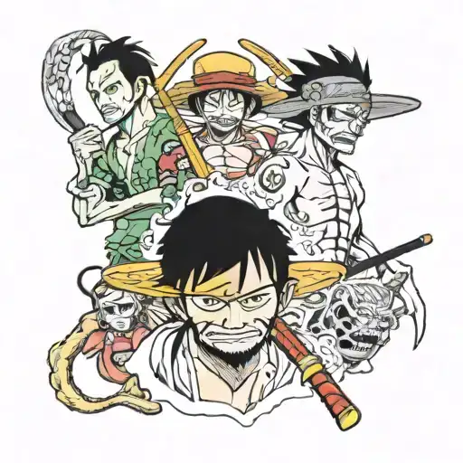one piece featuring luffy, nami and zoro tattoo design idea