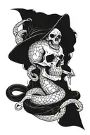 snake with skull and knife crossed tattoo design idea