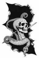 snake with skull and knife crossed tattoo design idea
