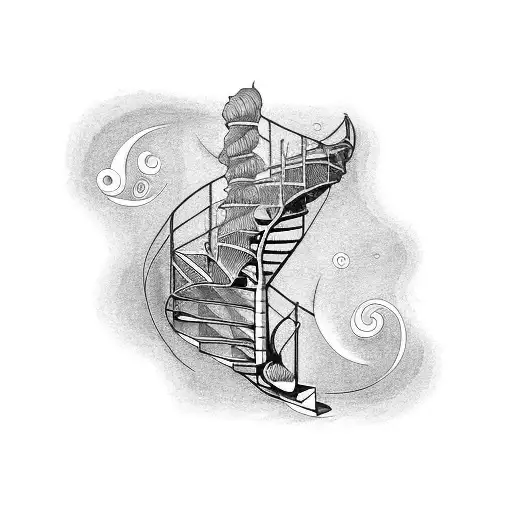 Spiral staircase made of books tattoo design idea