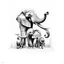 family of 5 elephants  tattoo design idea