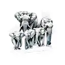family of 5 elephants  tattoo design idea