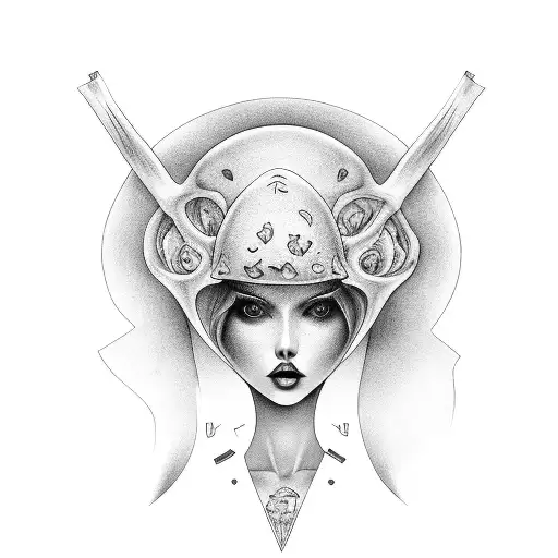 bdsm woman full body with mushroom head tattoo design idea