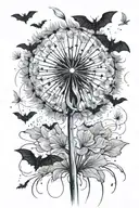 dandelion with the pedals blowing in the wind, turning into bats tattoo design idea