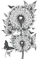 dandelion with the pedals blowing in the wind, turning into bats tattoo design idea