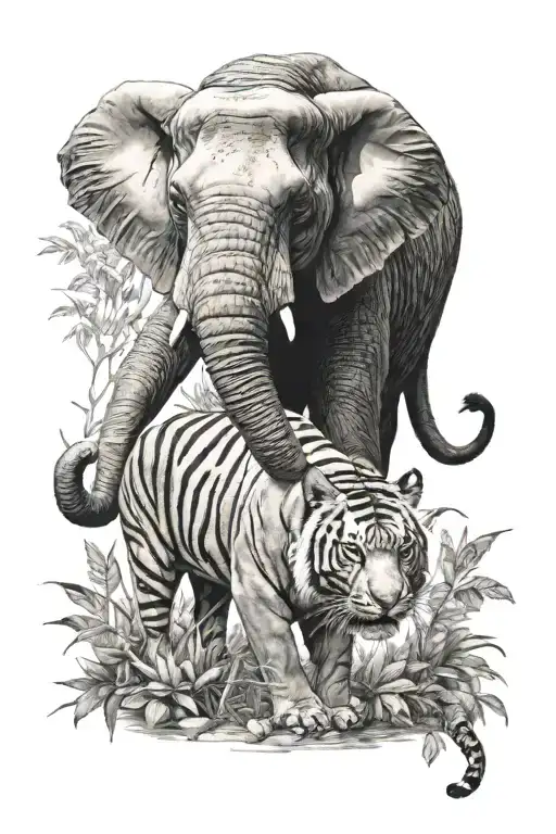 elephant and tiger tattoo design idea