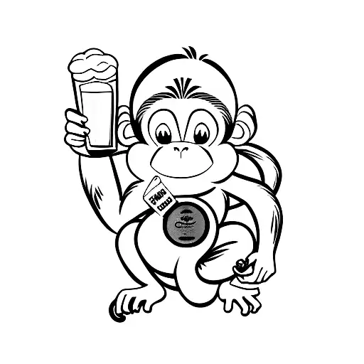 cute monkey with a beer in his hand tattoo design idea