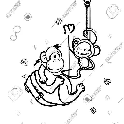 cute simple monkey hanging of a backpack with a beer in his hand tattoo design idea