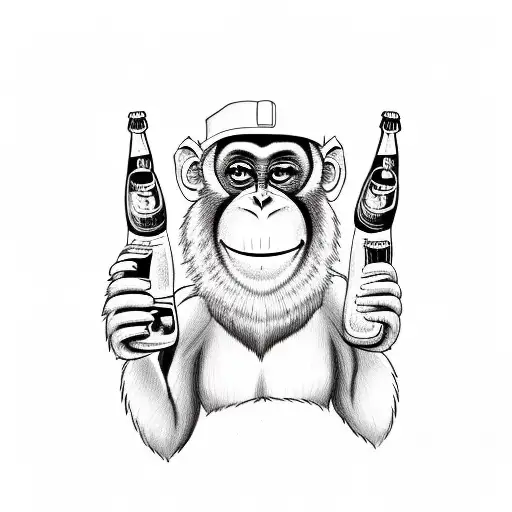 cute monkey with a beer in his hand tattoo design idea