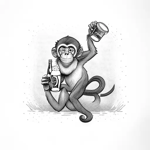 cute monkey with a beer in his hand tattoo design idea