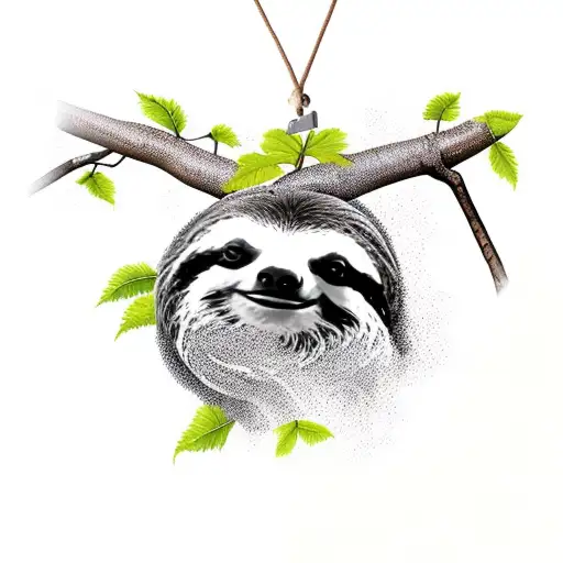 A Sloth hanging from a tree branch tattoo design idea