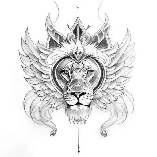 A tattoo of a lion with wings and a halo tattoo design idea