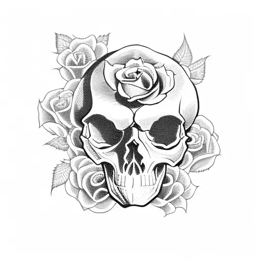 skull with roses and snake  tattoo design idea