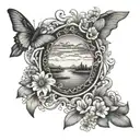 Quote “I’m almost there” surrounded by Louisiana Bayou flowers, curved down  tattoo design idea