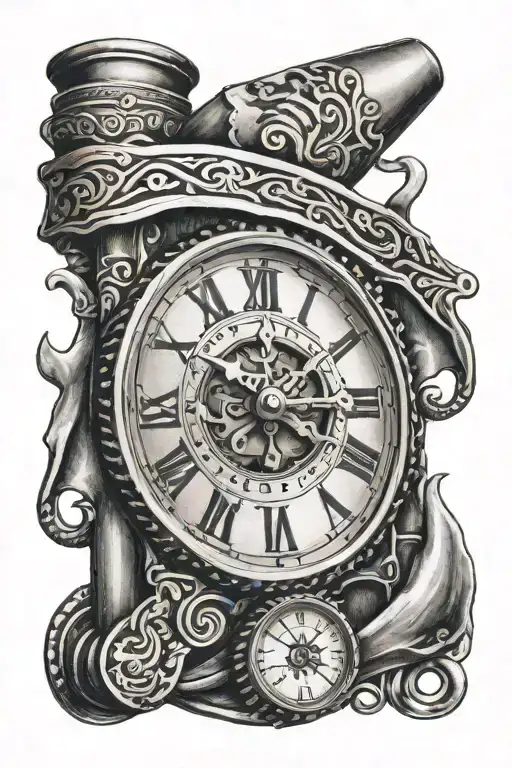 bandana pocket watch railroad spike train  tattoo design idea