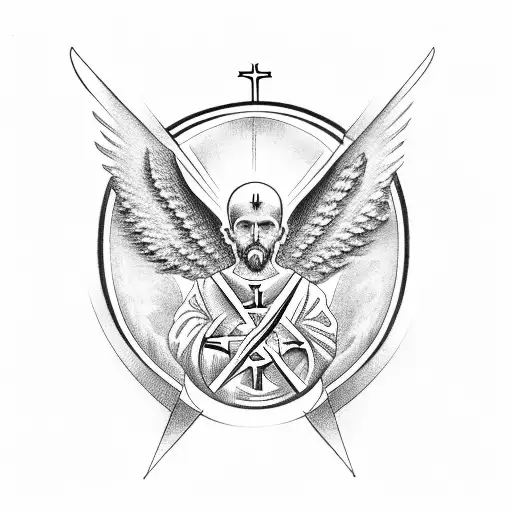 Christian Cross with Angels crushing Demons and God Ascending above tattoo design idea