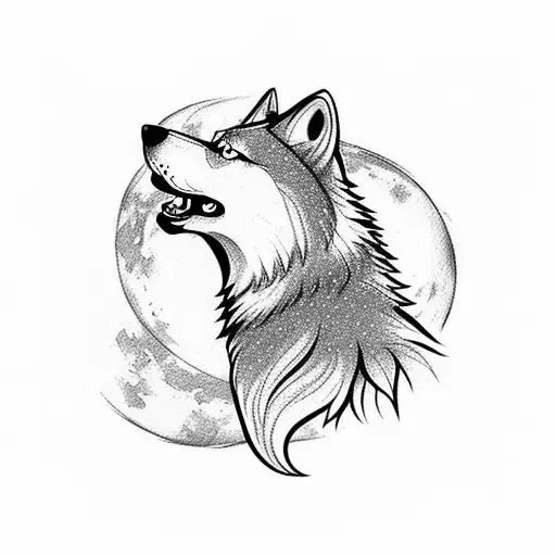 Wolf howling at the moon with Viking symbols tattoo design idea