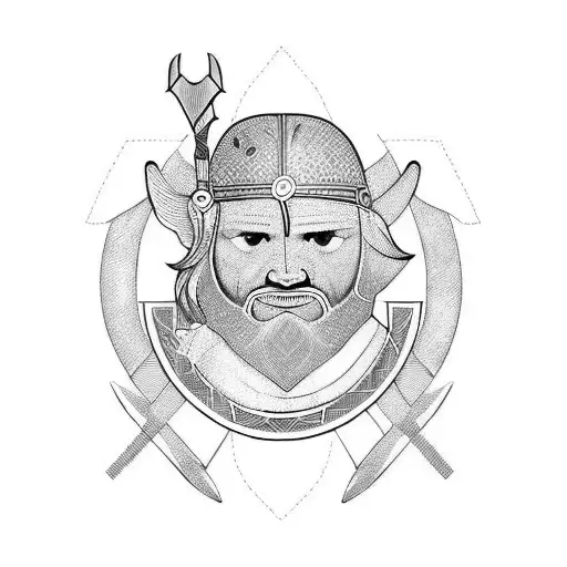 Viking warrior with a loyal dog companion tattoo design idea
