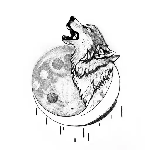 Wolf howling at the moon with Viking symbols tattoo design idea