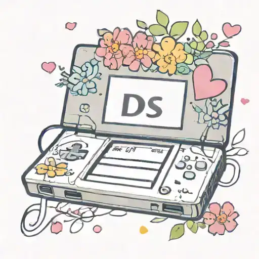 nintendo ds with flowers behind it, on the top screen of the nintendo ds the words "You Got This!" on the bottom a heart tattoo design idea