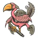 cartoon flamingo wearing a combat helmet and smoking a cigarette holding a javeling missile and stinger missile  tattoo design idea