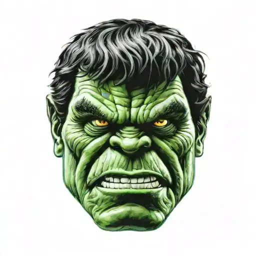 black white hulk with glowing green eyes face tattoo design idea