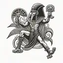 A tattoo of Thoth the Egyptian god holding a scroll with ancient symbols tattoo design idea