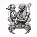 A tattoo of Thoth the Egyptian god holding a scroll with ancient symbols tattoo design idea