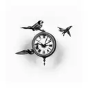 birds flying out of the clock tattoo design idea
