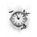 birds flying out of the clock tattoo design idea
