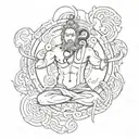 An abstract tattoo design representing the harmony between martial arts, stoicism, and competitiveness, with subtle references to Lord Shiva and Hanuman tattoo design idea