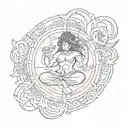 An abstract tattoo design representing the harmony between martial arts, stoicism, and competitiveness, with subtle references to Lord Shiva and Hanuman tattoo design idea
