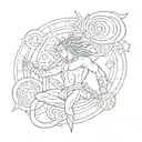 An abstract tattoo design representing the harmony between martial arts, stoicism, and competitiveness, with subtle references to Lord Shiva and Hanuman tattoo design idea
