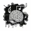 A tattoo of a brain with musical notes and poetic lines flowing out of it, symbolizing the connection between psychology, music, and poetry tattoo design idea