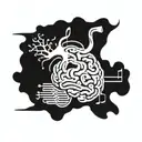 A tattoo of a brain with musical notes and poetic lines flowing out of it, symbolizing the connection between psychology, music, and poetry tattoo design idea