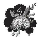 A tattoo of a brain with musical notes and poetic lines flowing out of it, symbolizing the connection between psychology, music, and poetry tattoo design idea