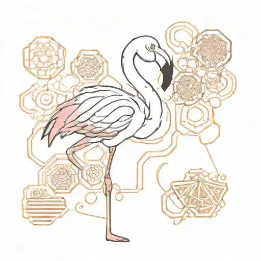 flamingo with honey comb background  tattoo design idea