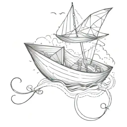tiny outline paper boat and infinity symbol combined tattoo design idea