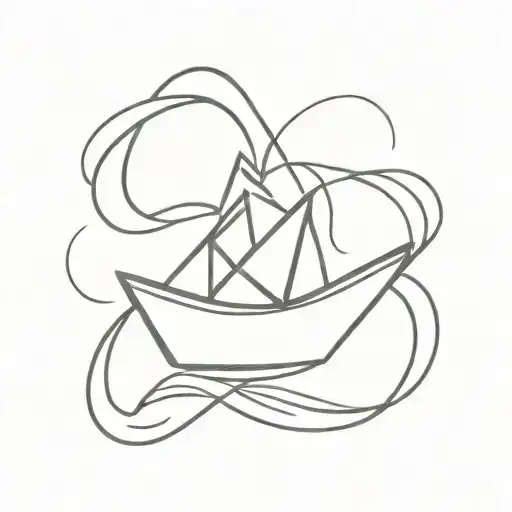 tiny outline paper boat and infinity symbol combined tattoo design idea