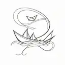 outline paper boat and infinity symbol combined tattoo design idea
