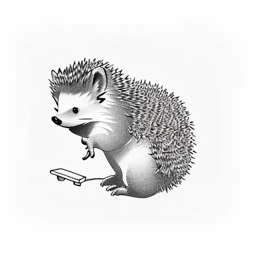 A minimalist tattoo of a hedgehog playing a Nintendo game tattoo design idea