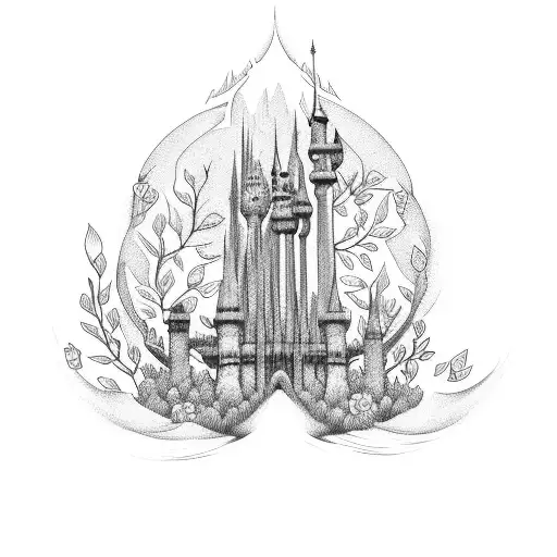flowers and hogwarts castle tattoo design idea