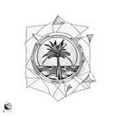 Palm Tree, Beach, Astronaut, moon rise tattoo design idea