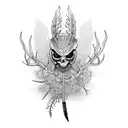 Ghostface in a buck hunting knife surrounded by red spider lilies tattoo design idea