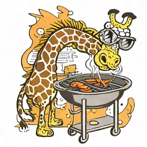 A giraffe Cooking on a grill  tattoo design idea