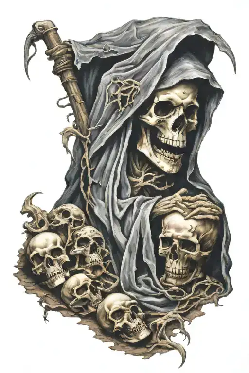 grim reaper on a pile of corpses tattoo design idea