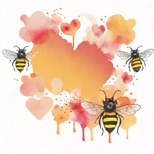 Bee with dotted line flying path and heart tattoo design idea